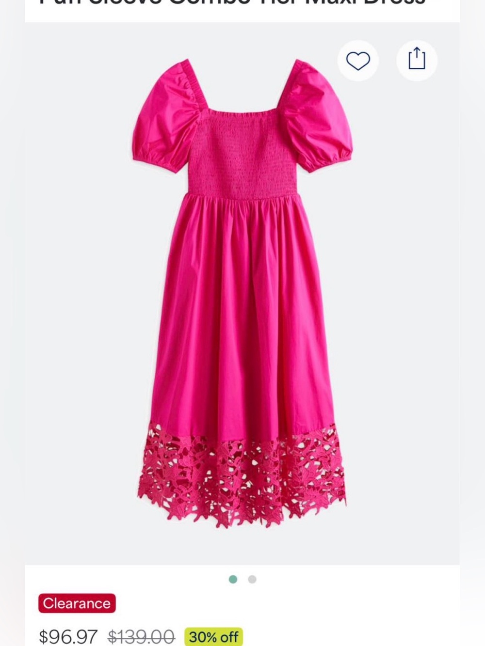 CeCe Fuchsia Puff-Sleeve Maxi Dress with Laser-Cut Hem